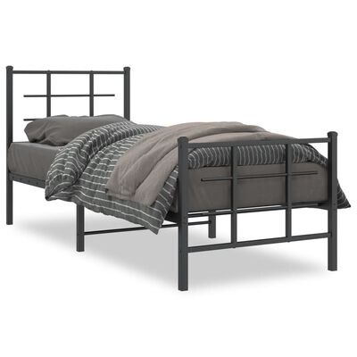 vidaXL Bedframe met hoofd- en voeteneinde metaal zwart 75x190 cm