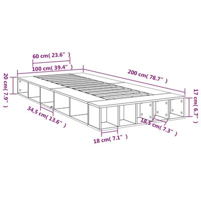 vidaXL Bedframe bewerkt hout grijs sonoma eikenkleurig 100x200 cm