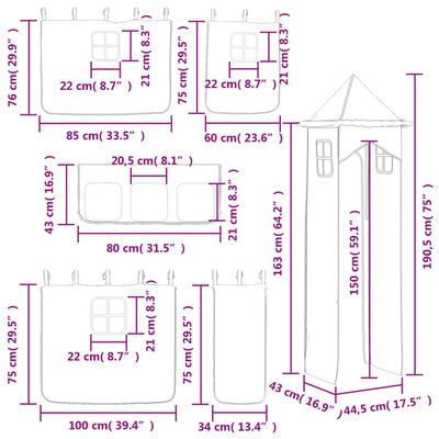 vidaXL Kinderhoogslaper met toren 90x200 cm massief grenenhout blauw