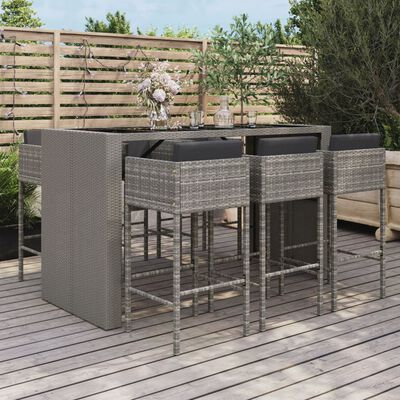 vidaXL 7-delige Tuinbarset met kussens poly rattan grijs