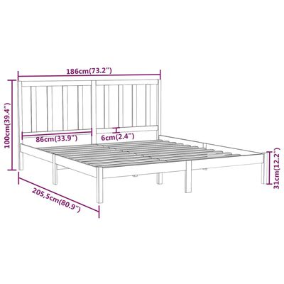 vidaXL Bedframe massief hout zwart 180x200 cm