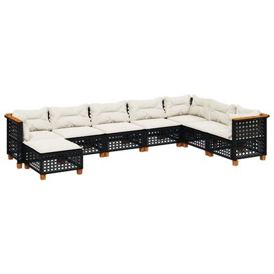 vidaXL 8-delige Loungeset met kussens poly rattan zwart