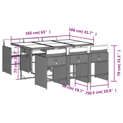 vidaXL 7-delige Tuinset met kussens poly rattan grijs