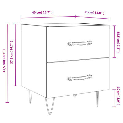 vidaXL Nachtkastjes 2 st 40x35x47,5 cm bewerkt hout grijs sonoma eiken