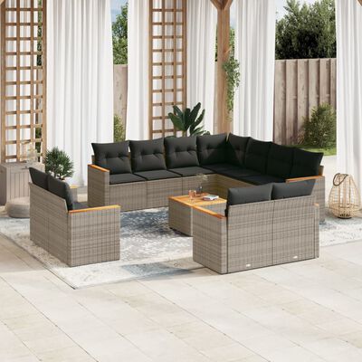 vidaXL 12-delige Loungeset met kussens poly rattan grijs