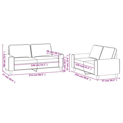 vidaXL 2-delige Loungeset stof lichtgrijs