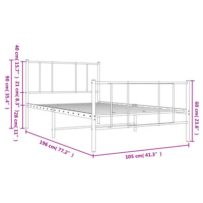 vidaXL Bedframe met hoofd- en voeteneinde metaal zwart 100x190 cm