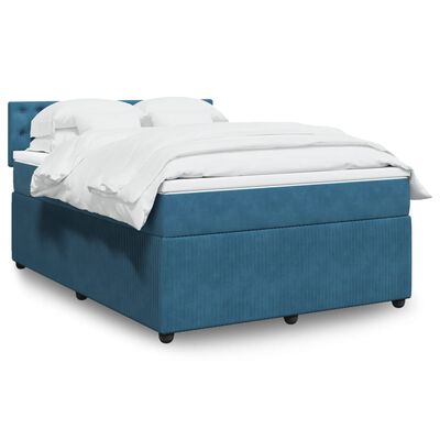 vidaXL Boxspring met matras fluweel blauw 140x190 cm