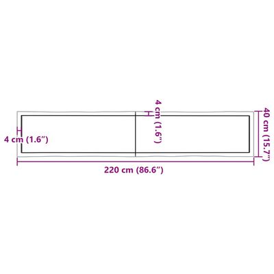 vidaXL Tafelblad natuurlijke rand 220x40x(2-6) cm eikenhout lichtbruin