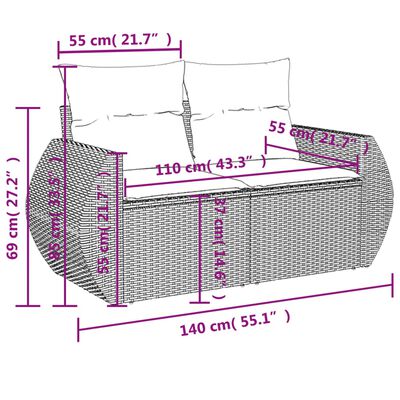 vidaXL 4-delige Loungeset met kussens poly rattan lichtgrijs