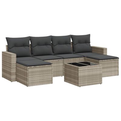 vidaXL 7-delige Loungeset met kussens poly rattan lichtgrijs