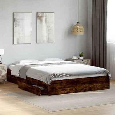 vidaXL Bedframe met lades bewerkt hout gerookt eikenkleurig 160x200 cm