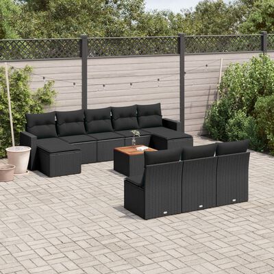 vidaXL 11-delige Loungeset met kussens poly rattan zwart