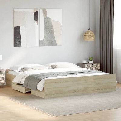 vidaXL Bedframe met lades bewerkt hout sonoma eikenkleurig 200x200 cm