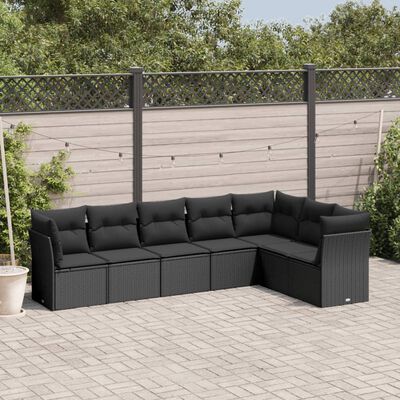 vidaXL 7-delige Loungeset met kussens poly rattan zwart