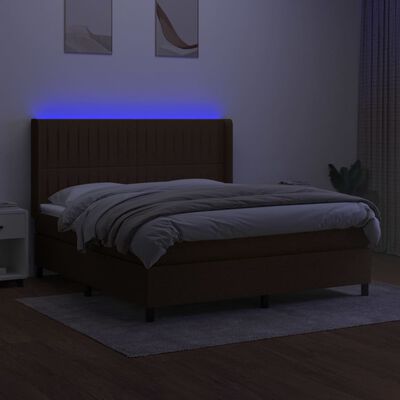 vidaXL Boxspring met matras en LED stof donkerbruin 180x200 cm