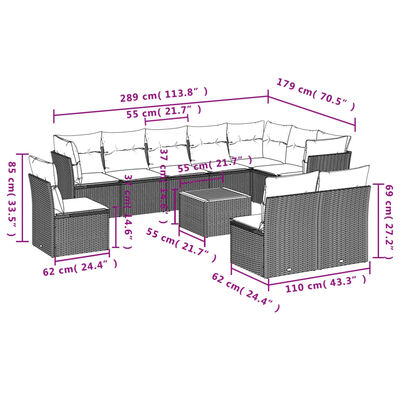 vidaXL 11-delige Loungeset met kussens poly rattan zwart