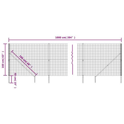 vidaXL Draadgaashek met grondankers 1,6x10 m antracietkleurig