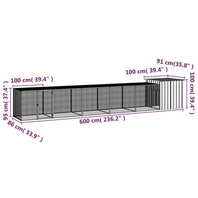 vidaXL Kippenhok 600x91x100 cm gegalvaniseerd staal grijs