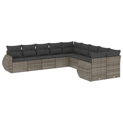 vidaXL 10-delige Loungeset met kussens poly rattan grijs