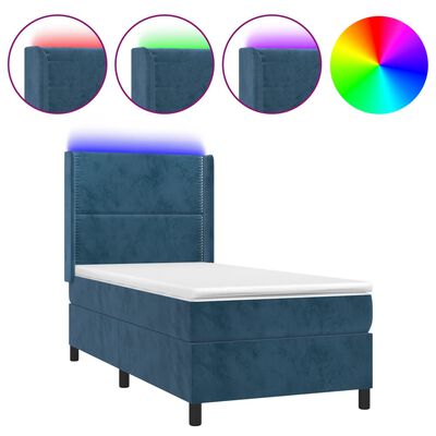 vidaXL Boxspring met matras en LED fluweel donkerblauw 90x190 cm