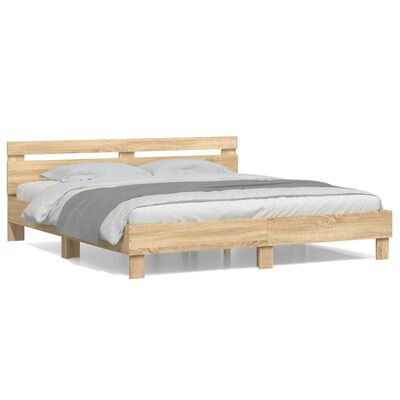 vidaXL Bedframe met hoofdeinde bewerkt hout sonoma eiken 200x200 cm