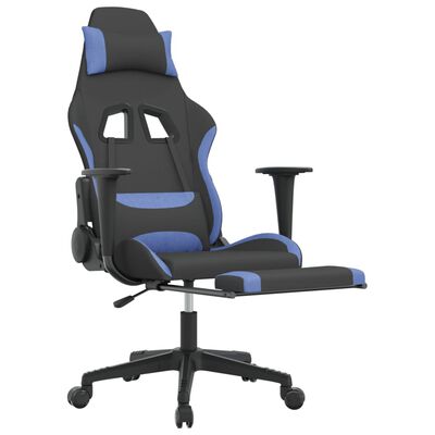 vidaXL Gamestoel met voetensteun stof zwart en blauw