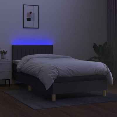 vidaXL Boxspring met matras en LED stof donkergrijs 90x190 cm