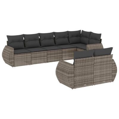 vidaXL 8-delige Loungeset met kussens poly rattan grijs