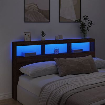 vidaXL Hoofdbordkast met LED-verlichting 180x17x102 cm bruin eiken