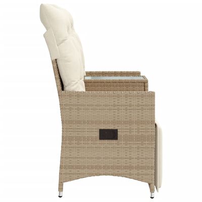 vidaXL Tuinbank 2-zits verstelbaar met tafel poly rattan beige