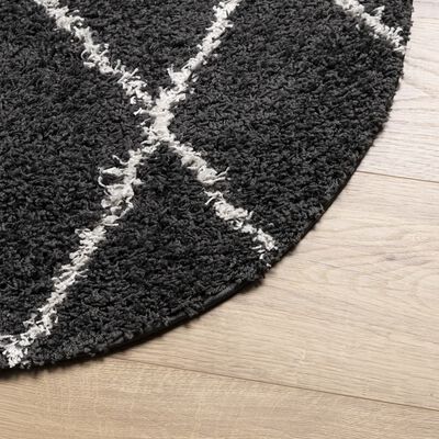 vidaXL Vloerkleed PAMPLONA shaggy hoogpolig Ø 160 cm zwart en crème