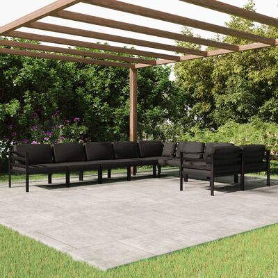 vidaXL 9-delige Loungeset met kussens aluminium antracietkleurig