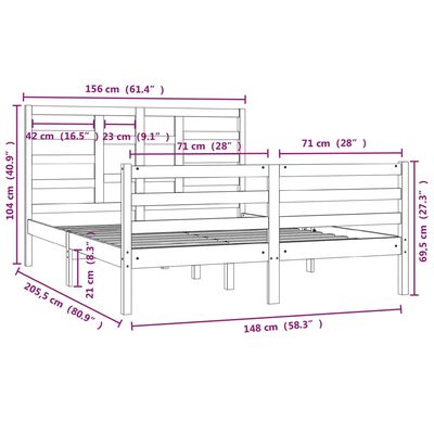 vidaXL Bedframe massief hout honingbruin 150x200 cm