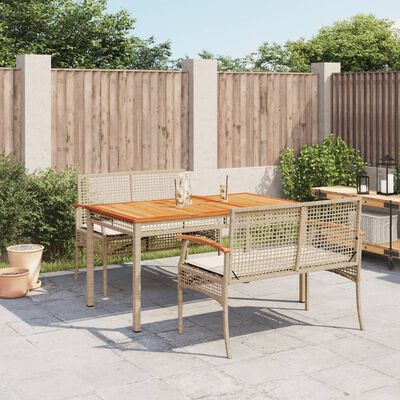 vidaXL 3-delige Tuinset met kussens poly rattan beige