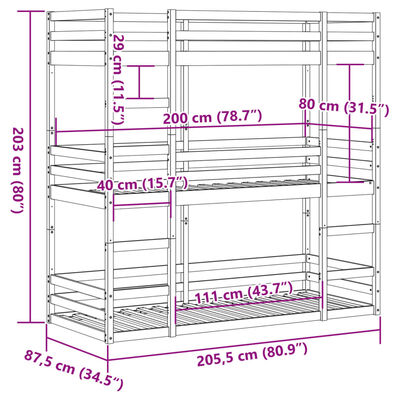 vidaXL Stapelbed 3-persoons massief grenenhout 80x200 cm