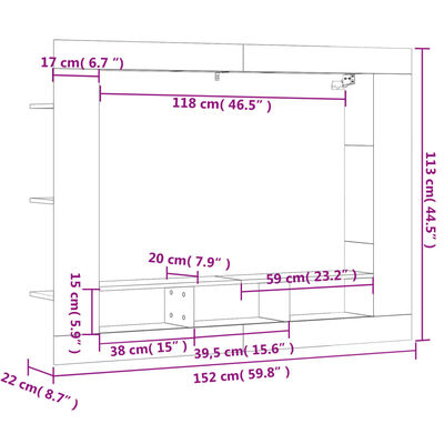 vidaXL Tv-meubel 152x22x113 cm bewerkt hout grijs sonoma eikenkleurig