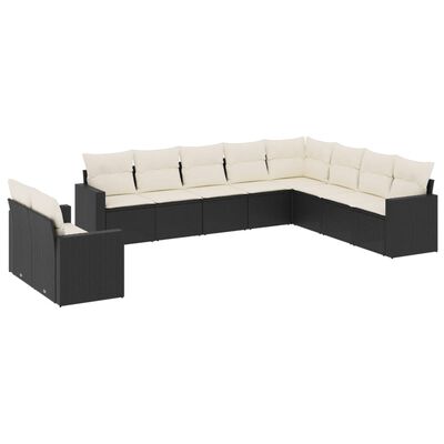 vidaXL 10-delige Loungeset met kussens poly rattan zwart