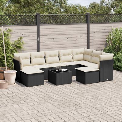 vidaXL 10-delige Loungeset met kussens poly rattan zwart