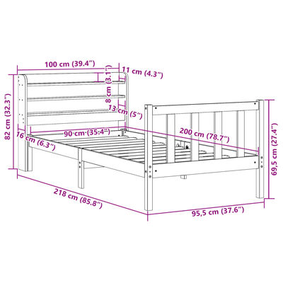 vidaXL Bedframe zonder matras massief grenenhout wit 90x200 cm