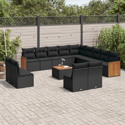 vidaXL 14-delige Loungeset met kussens poly rattan zwart