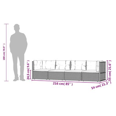 vidaXL 4-delige Loungeset met kussens poly rattan grijs