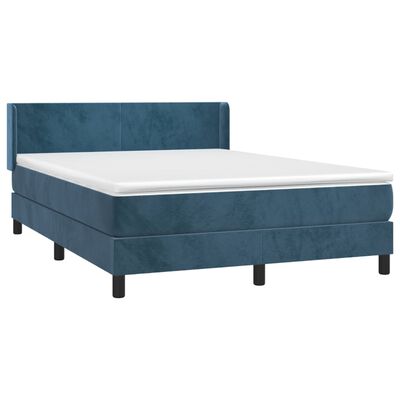 vidaXL Boxspring met matras fluweel donkerblauw 140x190 cm