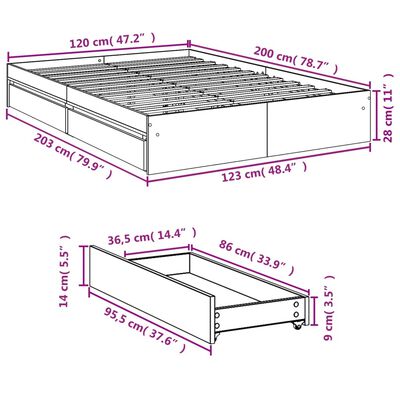 vidaXL Bedframe met lades bewerkt hout grijs sonoma eiken 120x200 cm