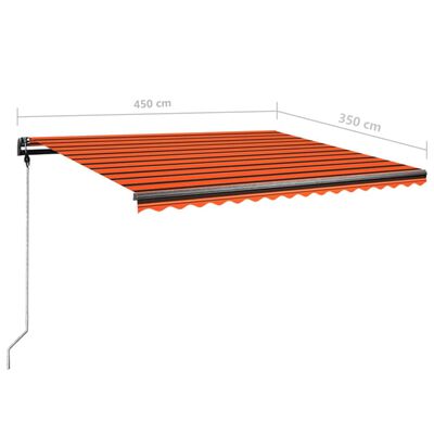 vidaXL Luifel handmatig uittrekbaar met LED 450x350 cm oranje en bruin