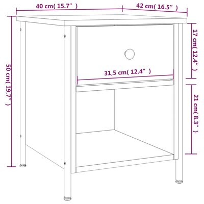 vidaXL Nachtkastje 40x42x50 cm bewerkt hout bruin eikenkleur