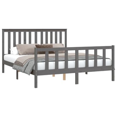 vidaXL Bedframe met hoofdbord massief grenenhout grijs 150x200 cm