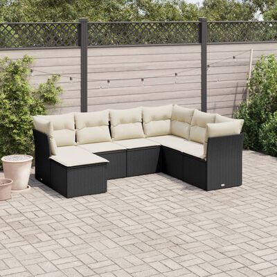 vidaXL 7-delige Loungeset met kussens poly rattan zwart