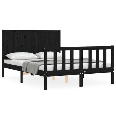 vidaXL Bedframe met hoofdbord massief hout zwart 140x190 cm