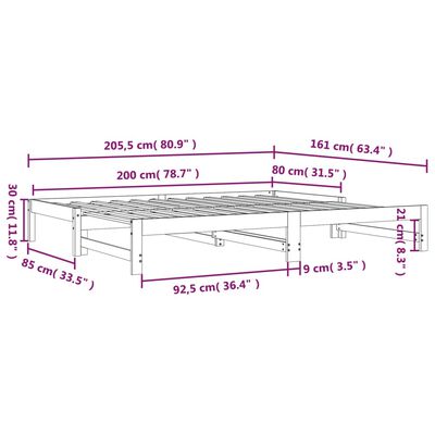 vidaXL Slaapbank uitschuifbaar 2x(80x200) cm massief grenenhout zwart